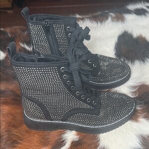Madden Girl Black Combat Boot with Metallic Studs
